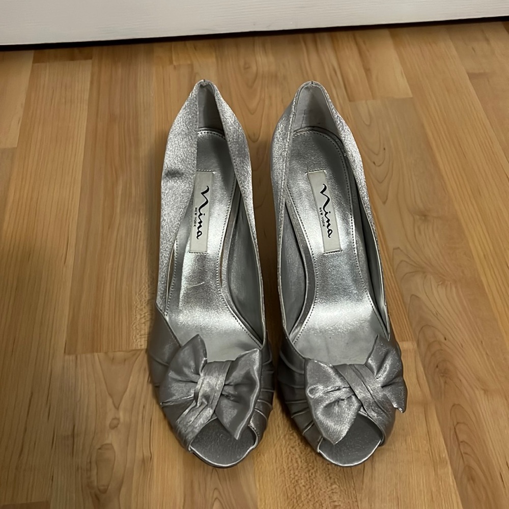 silver heels.